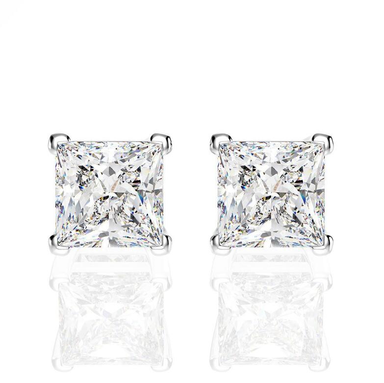 Moissanite Stud Earrings: 1.5CT Princess Cut Aquamarine in 100% Sterg Sier