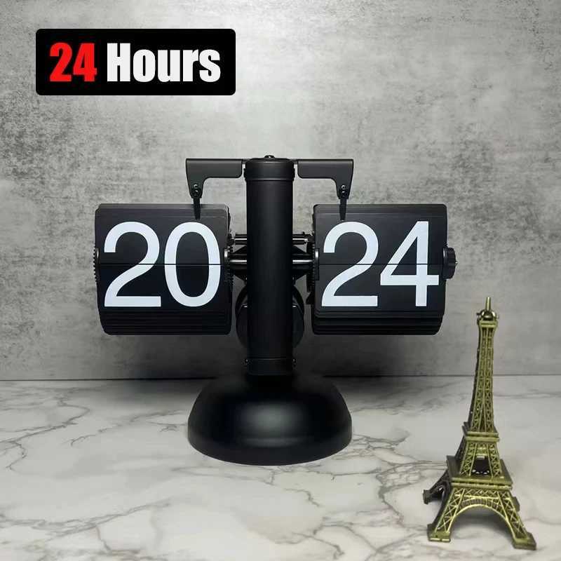 12/24-hour retro automatic flipping clock page clock office desk clock flipping digital clock flipping desktop office room home decoration CL240827