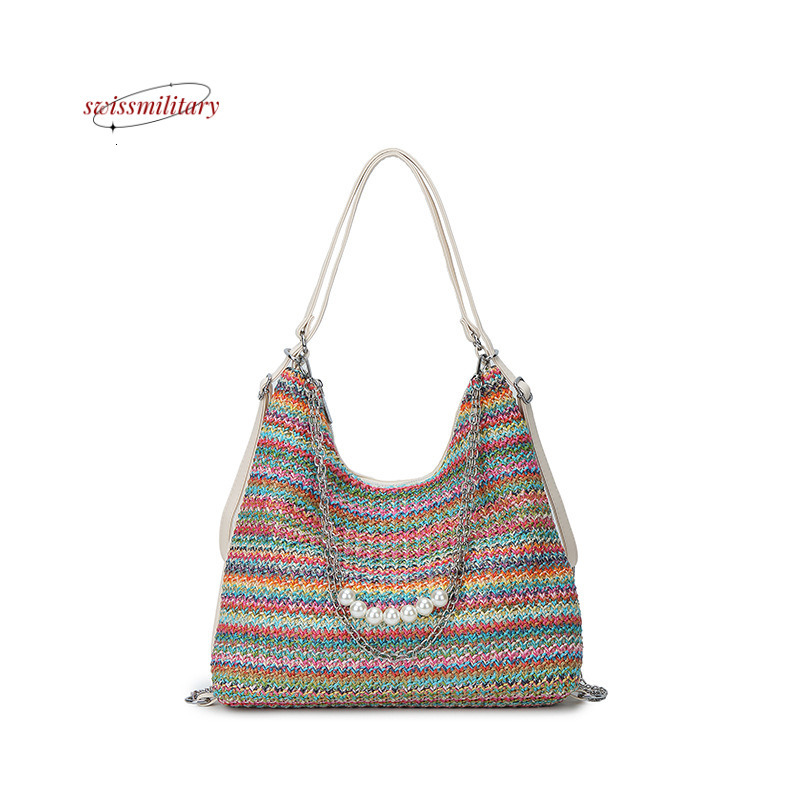 Swissmilitary Summer style South Wind Chiond Rainbow Tote for Women, Large Capacity Versatile Woven Shoulder Ba #28