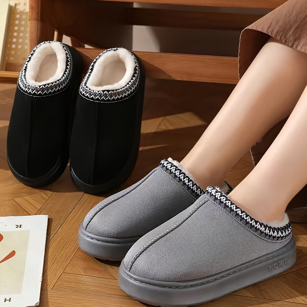 Casual Comfort Solid Color Slipper Snow Boots for Men and Women - Memory Foam Insole, Warm Textile Lining, Stitched Upper Design,Easy-On-Off House Shoes for All Seasons