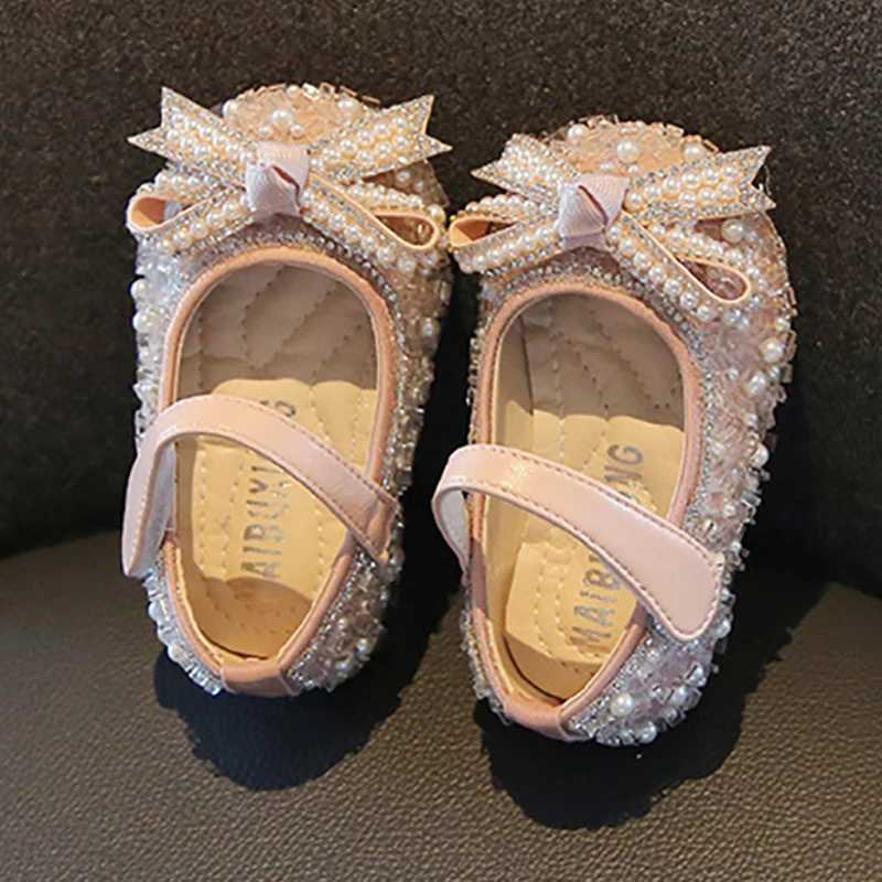 The first walker baby shoes girl bow single shoes pearl birthday gift princess little girl shoes baby wedding shoes M240827