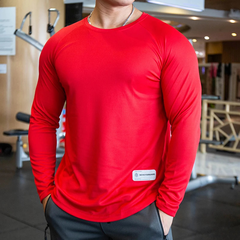 autumn winter mens long sleeved fitness fast drying running sportswear gym training loose round neck Tshirt 240827
