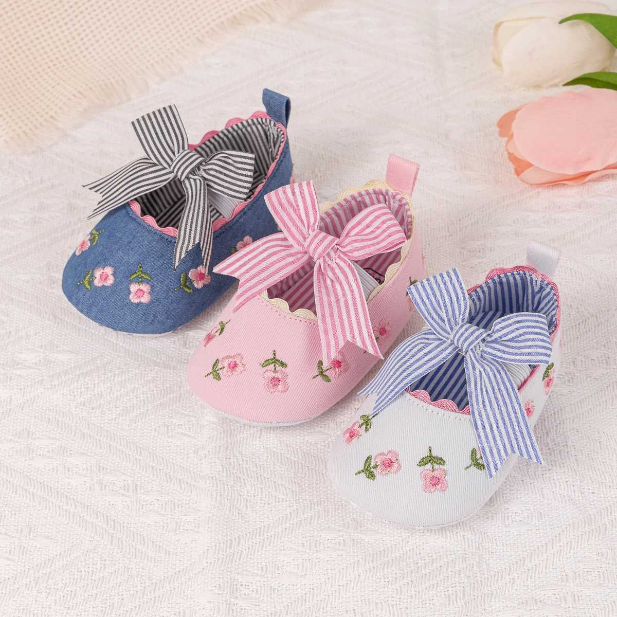 KIDSUN Bow Princess Shoes Newborn Baby Shoes Comfortable Cotton Casual Soft Bottom First Pair Embroidered Walking Shoes M240827