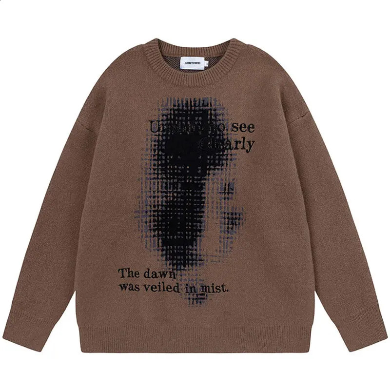 Mens Sweater Y2K Hip Hop Embroidered Knitted Graphic Punk Gothic Jumper Street Clothing Harajuku Bagged Long Sleeve Pullover 240826