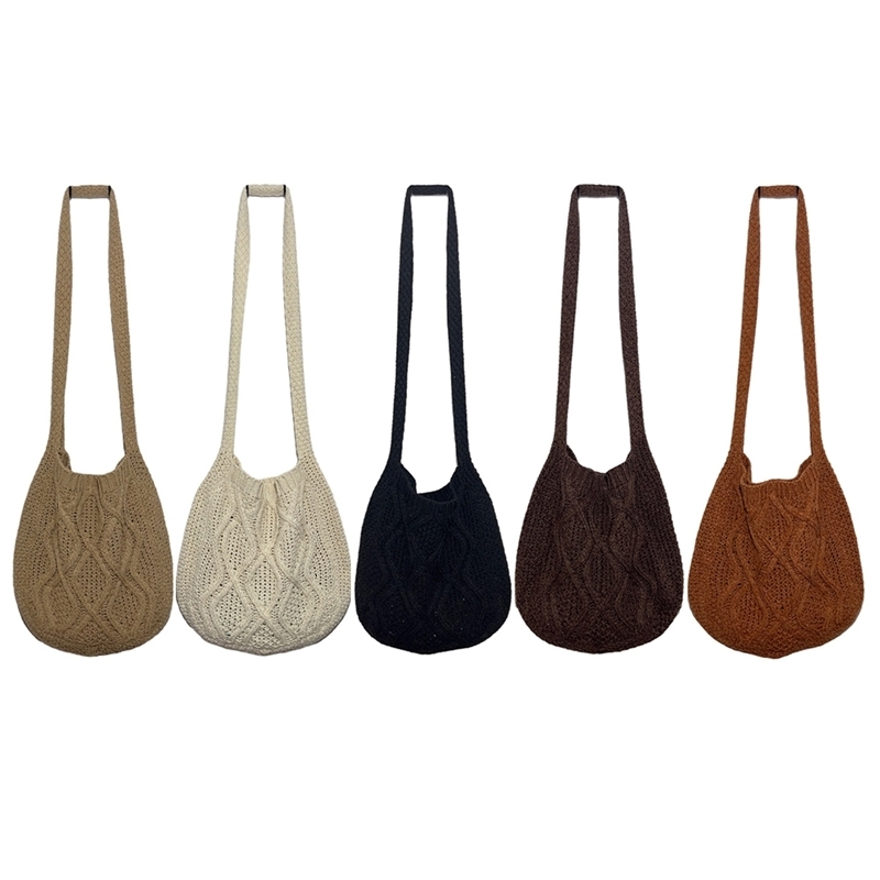 Vintage Shoulder Bag Women Knitted Winter Solid Color Underarm Daily Purse Handbag for Shopping Travel 240826Z