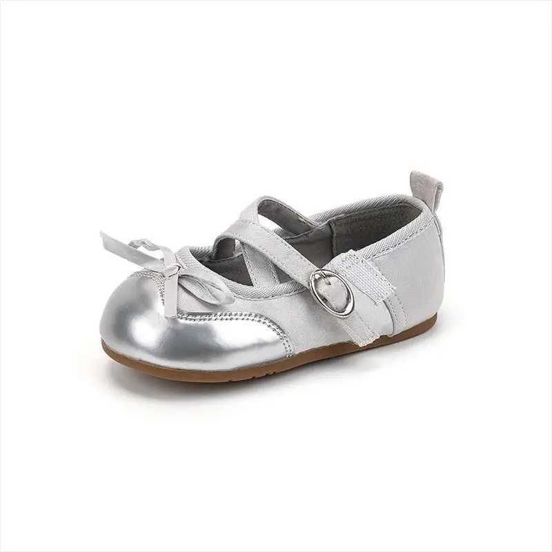 Princess girl shoes childrens leather shoes new fashion cross belt casual apartment soft Mary Jane wedding shoes M240827