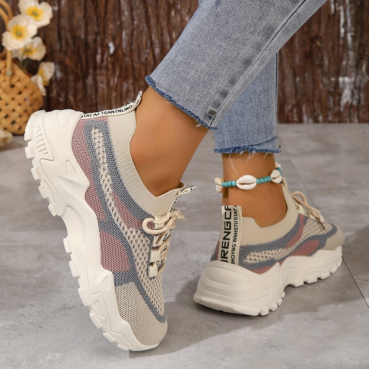 Comfortable Low-Top Breathable Mesh Platform Sneakers for Women - Lightweight, Casual, Lace-Up Design, Soft Insoles, Non-Slip Outsoles, Ideal for Outd