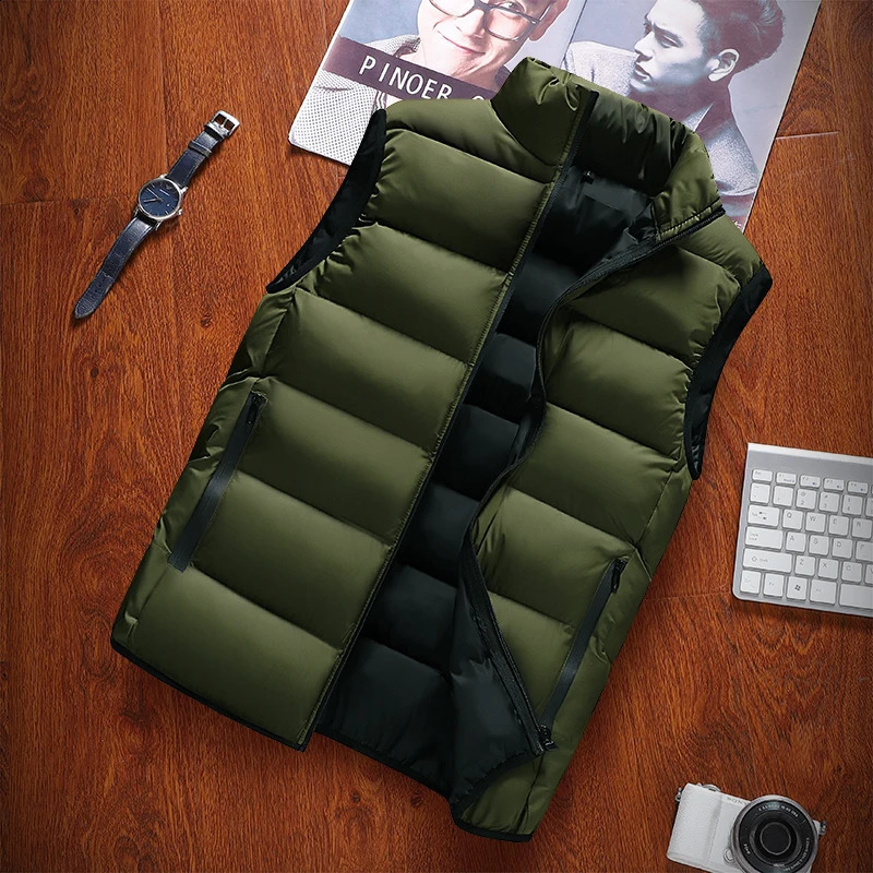 Men Vest Windproof Jacket Sleeveless Winter Casual Coat down Cotton Warm Thicken Waistcoat thick gilet 240827