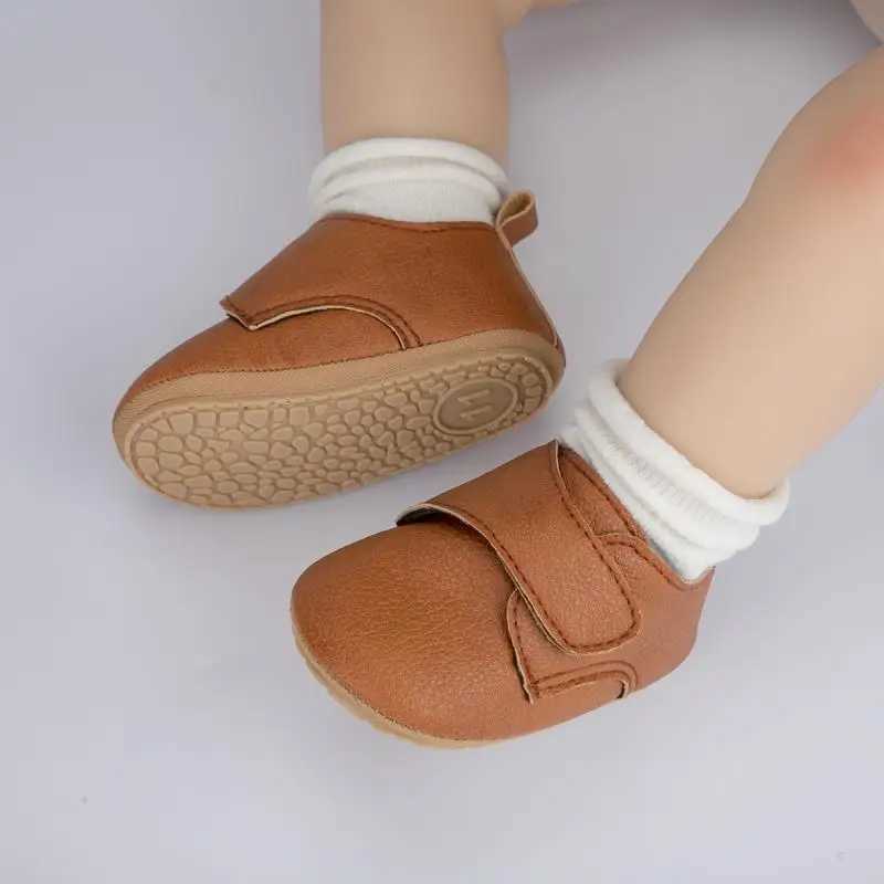 Kidsun baby shoes for girls and boys unisex PU leather rubber sole anti slip hook and loop baby toddler first walker fashionable Moccasins M240827