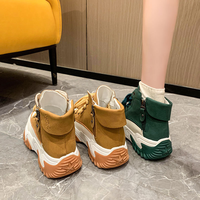 Versatile thick soled height increasing casual shoes for autumn and winter