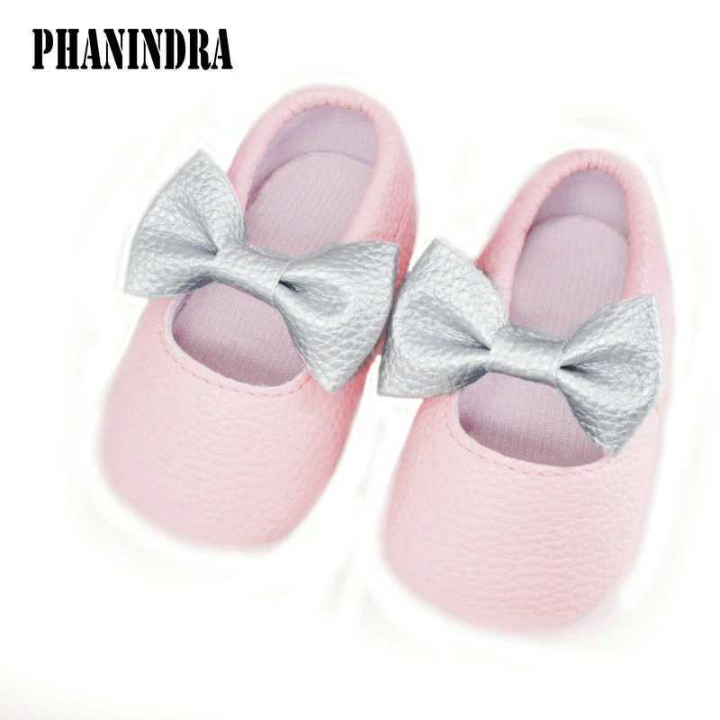 Baby womens leather shoes baby toddler bow knot anti slip soft sole flat PU First Walker newborn bow Moccasins M240827