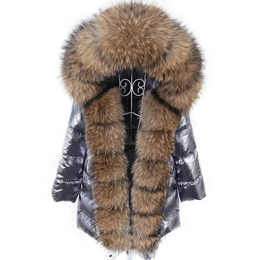 Maomaokong Winter Genuine Fox Raccoon Fur Collar Down Jacket Womens Hooded Warm Down Jacket Waterproof Jacket Park 240826bj