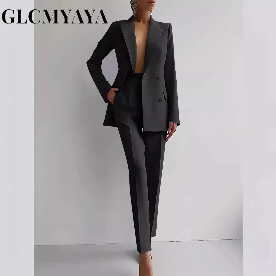 GLCMYAYA Elegant Blazer Suit and Wide Leg Pants Two 2 Piece Sets Outfits for Women Classic OL Work Street Outfit Tracksuit 240826