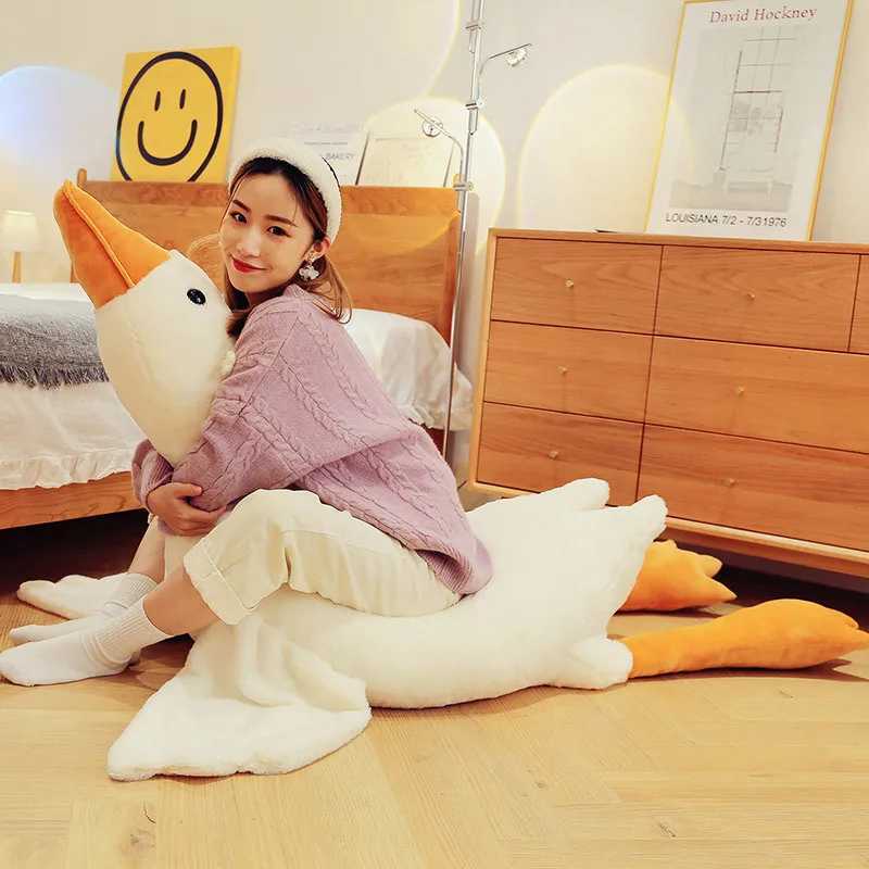 50-190cm cute fluffy large-sized white goose plush toy Kaii giant duck sleep pillow cushion stuffed animal doll childrens toy gift W250107