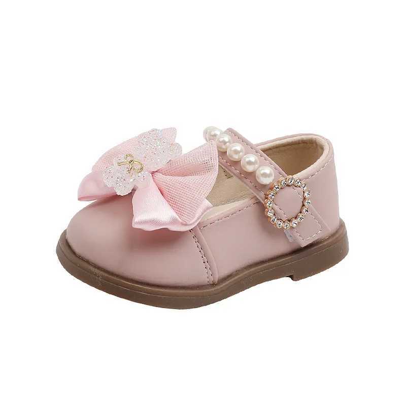 Baby girl leather shoes childrens bow pearl princess shoes light soft sole cute first mover baby cartoon single shoes M240827