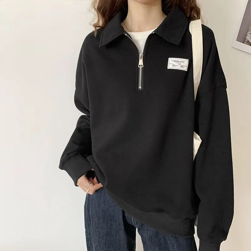 Spring/Summer Autumn Fashion Lazy Style Half Zipper Polo Collar Reduced Age Super Large High End Long Sleeve Sweater 240827