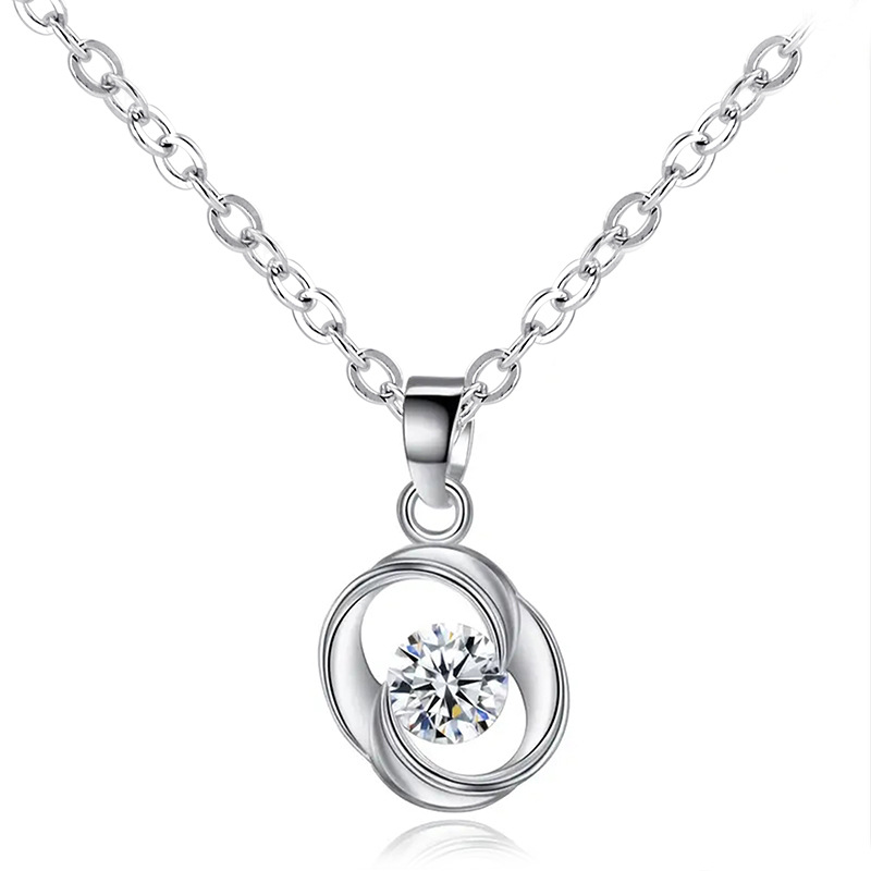 Elegant S925 Sterling Silver Plated Rose Flower Pendent Necklace for Women Ladies Lovers Girlfriend Crystal Necklace Jewelry Gift