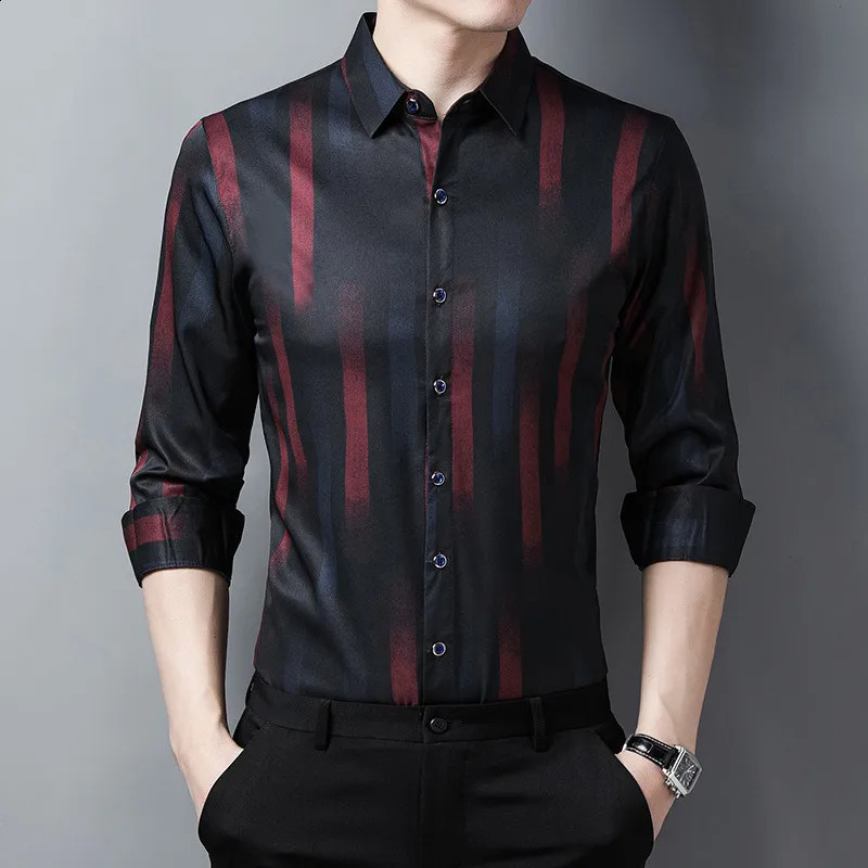 Mens Shirt Striped Long Sleeve Autumn Casual Fit Slim Mens Dress Shirt Multi-Color Formal Business Social Clothing Tops 240815