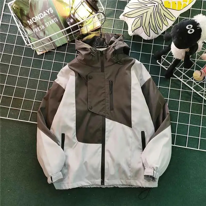 Autumn fashion hooded jacket womens Y2K Korean oversized patch work bomber Bf hiphop streetwear zipper outdoor 240826