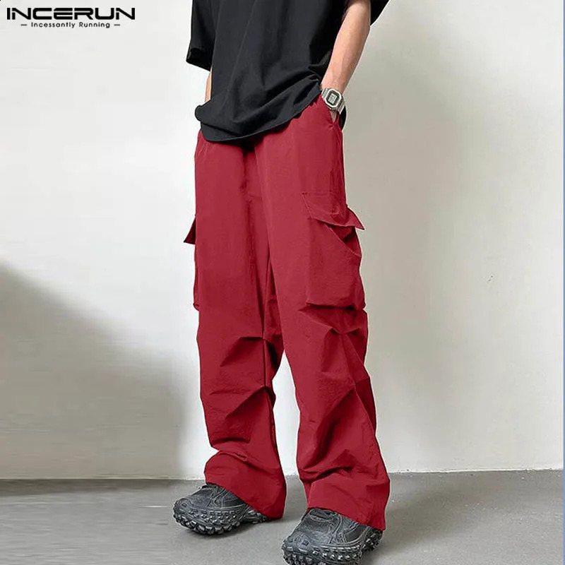 INCERUN Men Cargo Pants Solid Color Drawstring Loose Joggers Casual Trousers Men Streetwear Fashion Male Long Pants S-5XL 240826