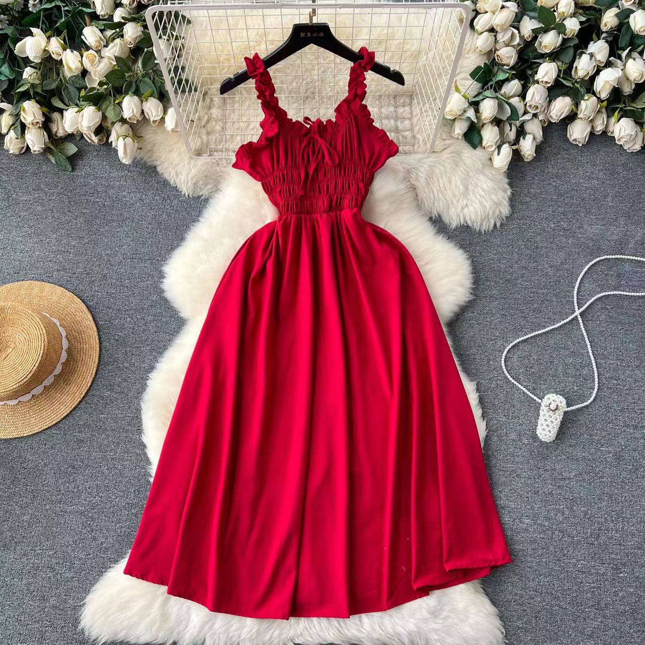 High end vacation dress for women designed with a heartfelt machine hollowed out elastic slim fit long slit over knee skirt beach skirt