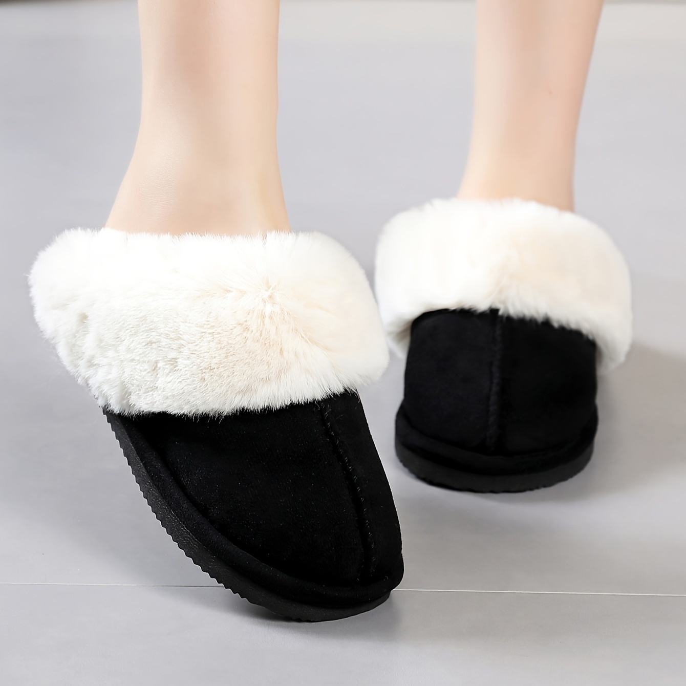 Solid Color Home Warm Slippers, Soft Sole Platform Plush Lined Backless Shoes, Round Toe Indoor Fluffy Shoes
