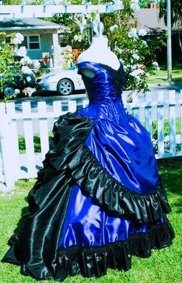Royal Blue And Black Gothic Prom Dresses Ruched Pleats Satin Long Vintage Evening Dress Victorian Corset Special Occasion Party Gown For Women 2024