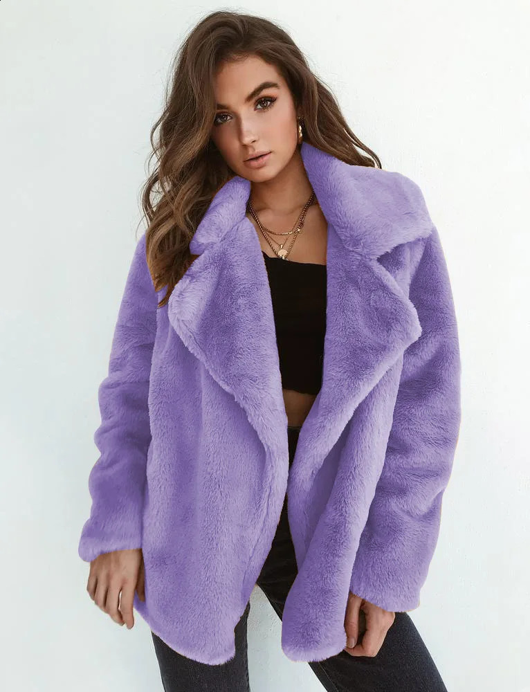 Womens Artificial Fur Elegant Brown Fury Coat Autumn Winter Warm Plush Teddy Coat Street Clothing Womens White Fur Fluffy Jacket 240827