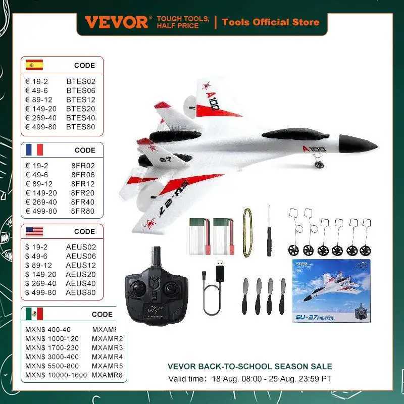 VEVOR SU27 RC 2.4G remote control flight model glider with 2 batteries aircraft foam toy childrens gift Free shipping