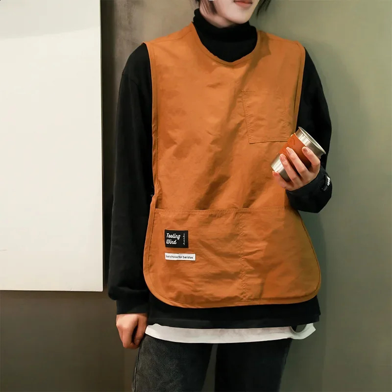 Splashproof Apron Women Men Korean Solid Color Nylon Pinafore Vest Style Sleeveless Apron Coffee Barber Pet Shop Working Suit 240827