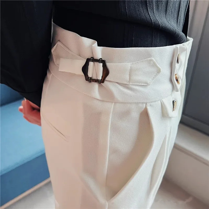 British Style Men High Waist Dress Pants Autumn Solid Color Casual Trousers Slim Fit Formal Suit Pants Fashion Men Clothing 240827