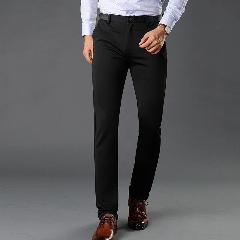 Dress Trousers for Men Elastic Premium Business Pants No-Iron Straight-Fit Flat-Front Men Suit Pants Fashion Dress Pants Formal 240827