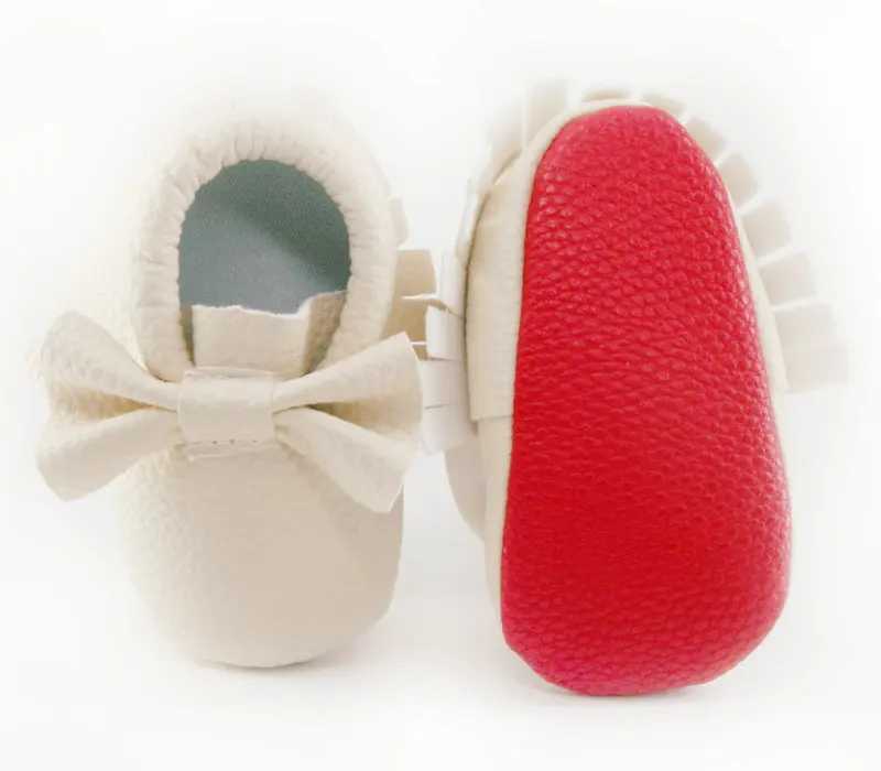 Bow leather baby shoes for newborns boys and girls multi colored childrens red soft sole anti slip first step baby newborn mocha M240827