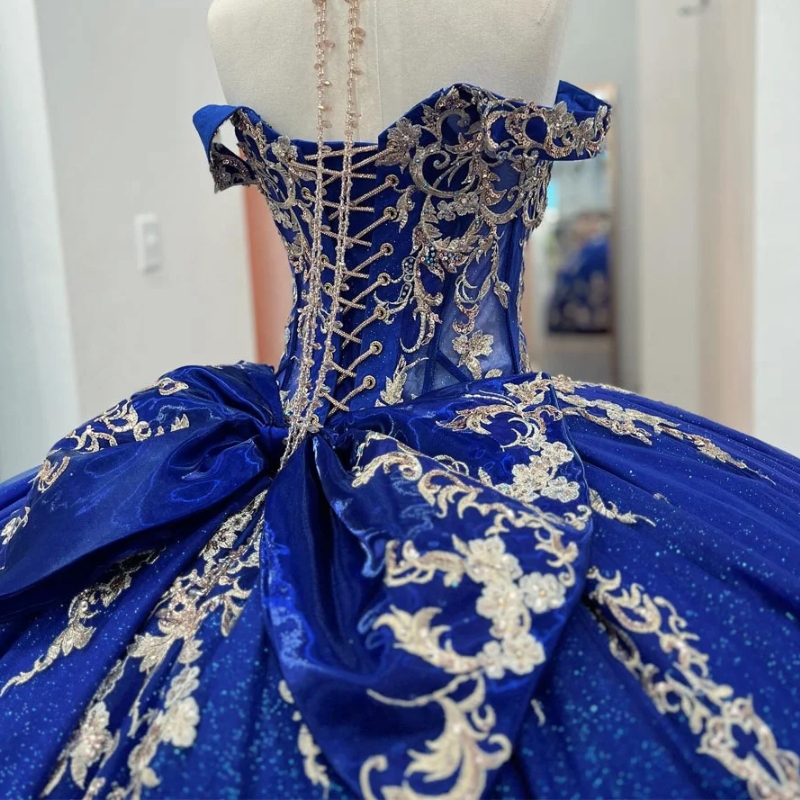 Royal Blue Glitter Quinceanera Dresses Ball Gown Lace Applique Beading Sequins Spaghetti Corset Sweet 16 Vestido De 15 Anos