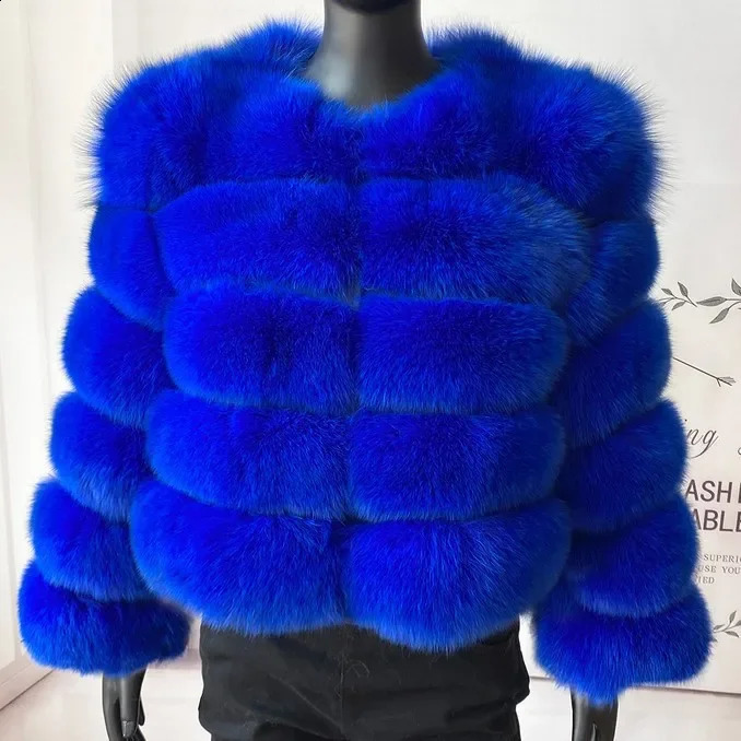 European style thick warm long sleeved crop fur leather jacket fox leather patch work winter coat inventory 240826