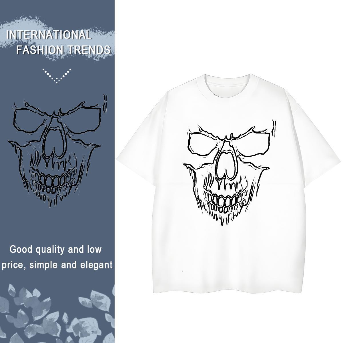 Casual New Women T Shirts 230g 100% Cotton Crew Neck Hip Hop skull Tshirt for Man Woman 5A DIY Logo Clothings