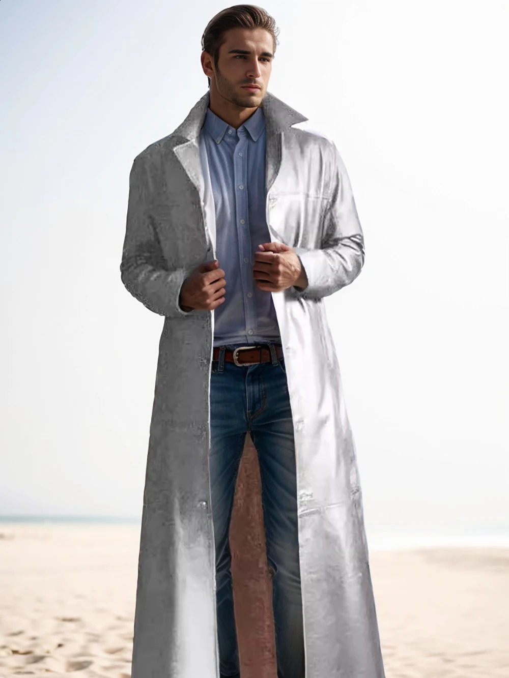 Autumn mens fashionable solid color leather jacket extended mens leather jacket 240826