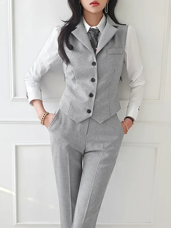 Women Vintage High Quality Office Suit Ladies Work Wear OL Pantsuits Formal Female Blazer Jacket Vest Trousers 3 Pieces Set 240826