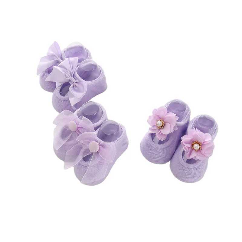 3 pairs of baby girl shoes floor anti slip socks childrens first mover elastic knitted shoes (0-3 years) M240827