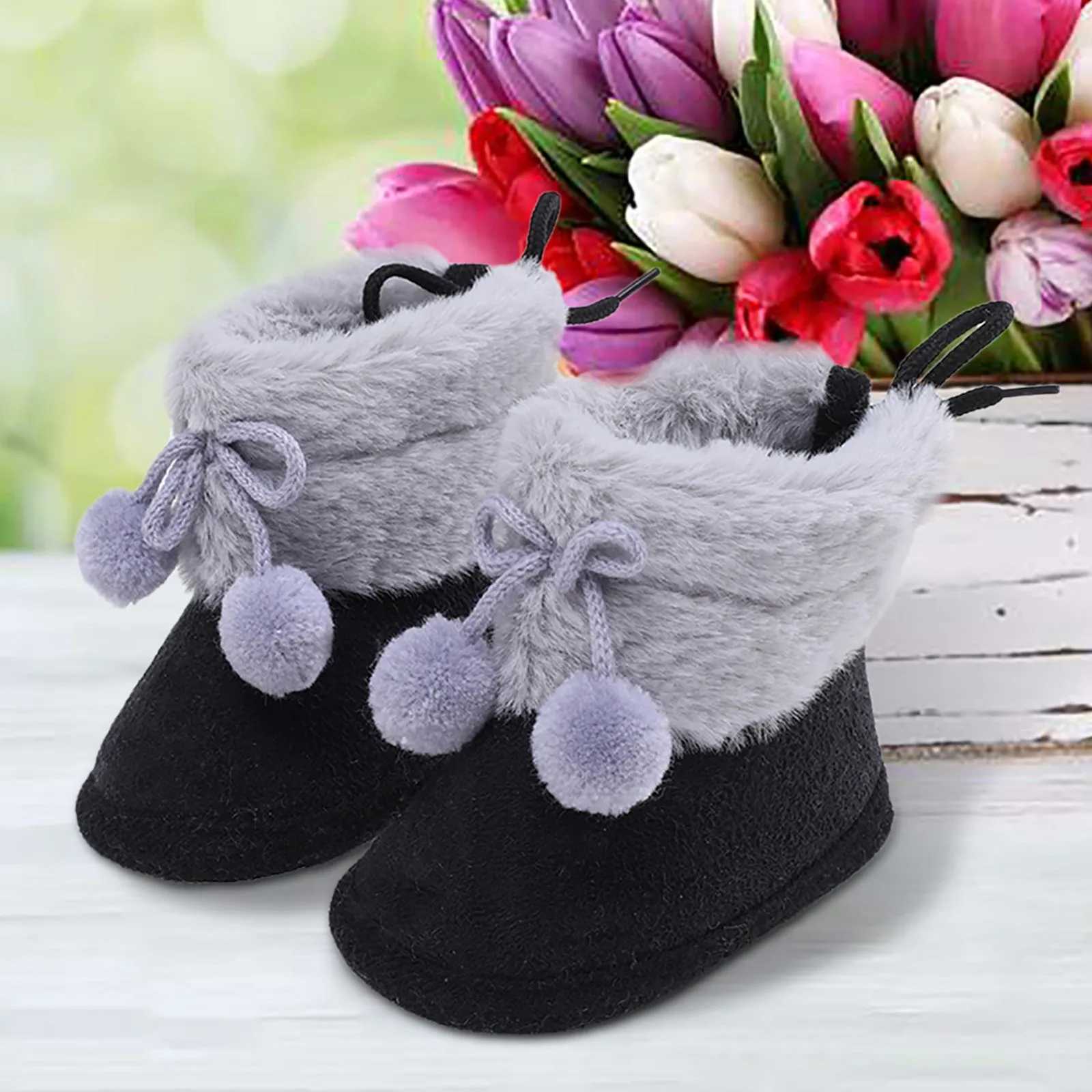 Newborn baby plush snow boots warm shoes anti slip sports shoes walking soft sole breathable heart wing first step walker M240827