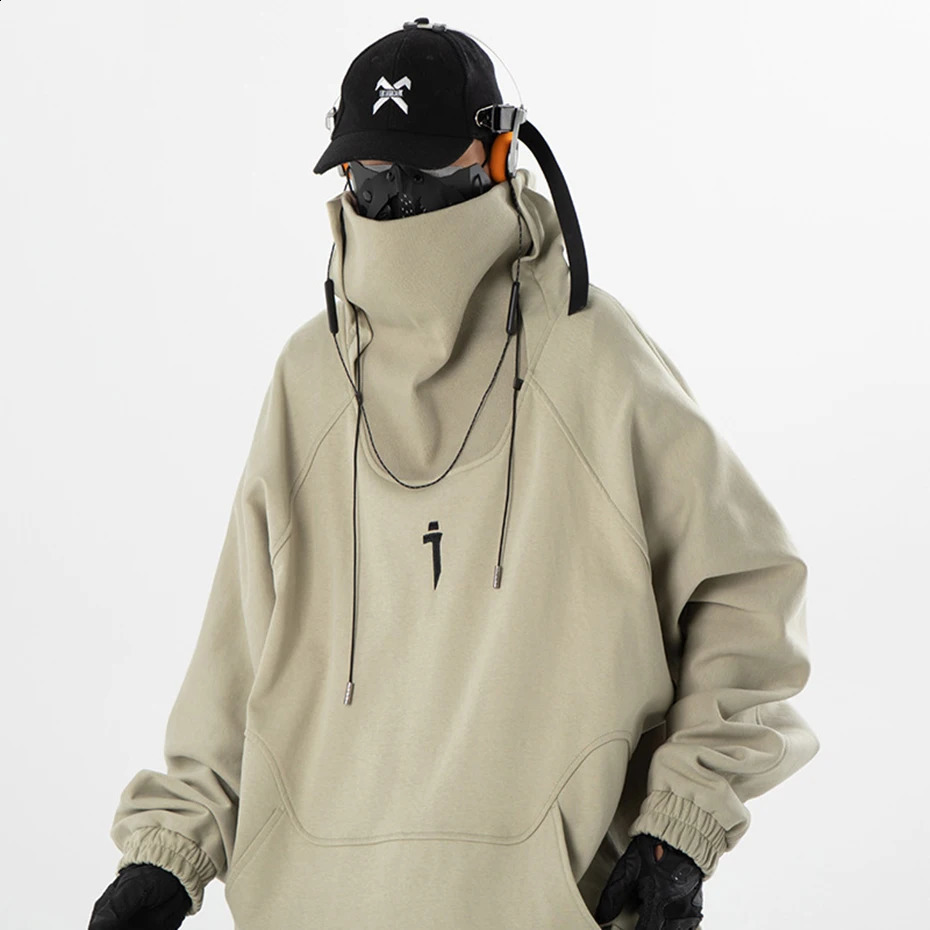 Fashion Hoodie Mens Autumn Windproof High Collar Sweater Techwear Functional Loose Black Zipper 240826