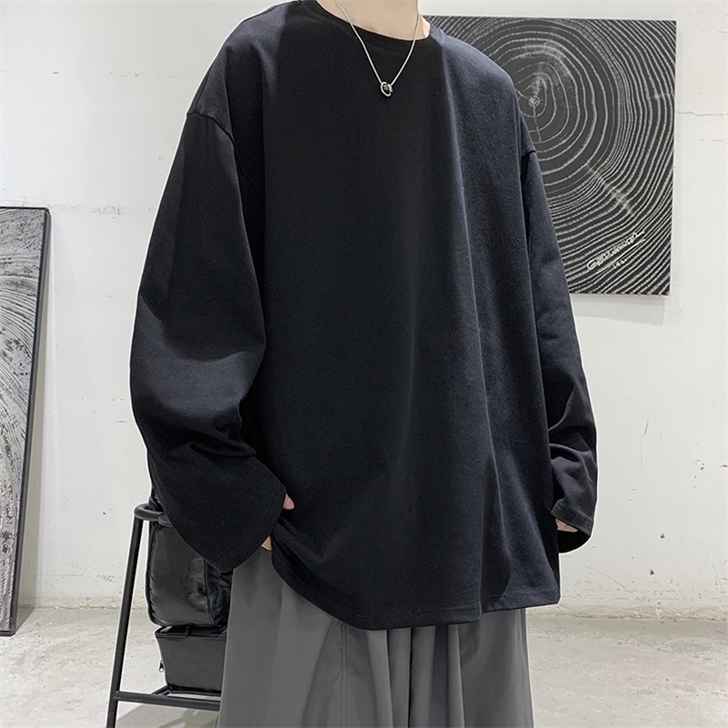 LAPPSTER mens Harajuku graphic T-shirt mens long sleeved oversized mens Korean fashion cotton plus size white T-shirt 240826