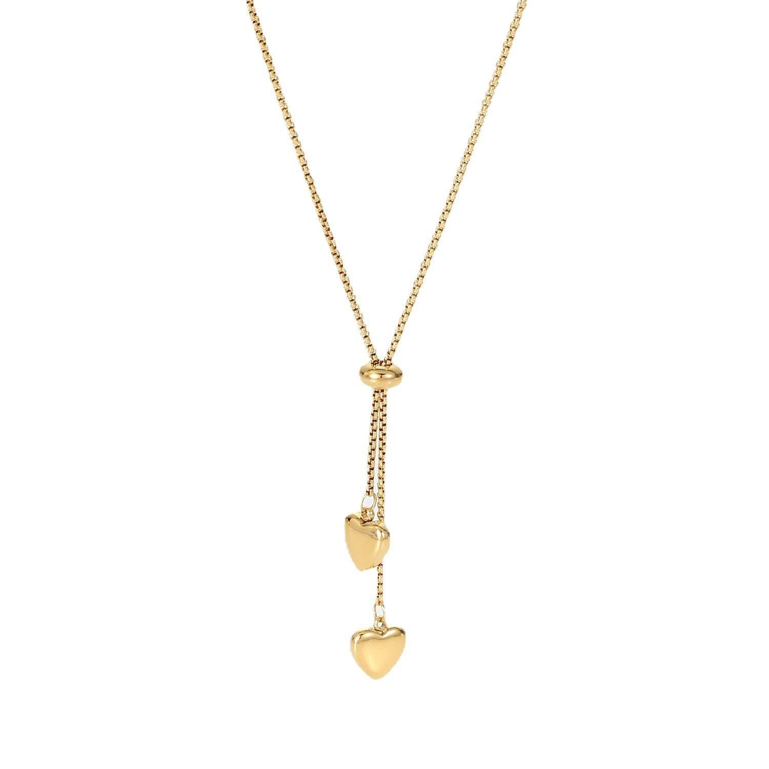Designer Titanium Steel Pendant Necklace: Gold Plated Y-Shaped Rope Chain, Double Love Drop, Perfect for Women 4