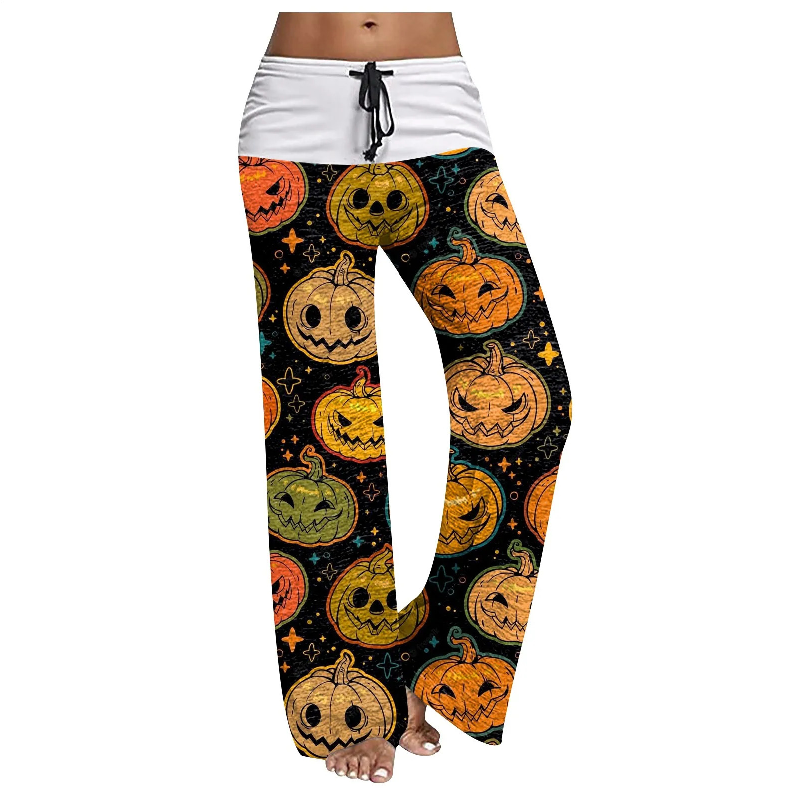 Womens casual lace wide leg pants Halloween printed womens casual pants 240827
