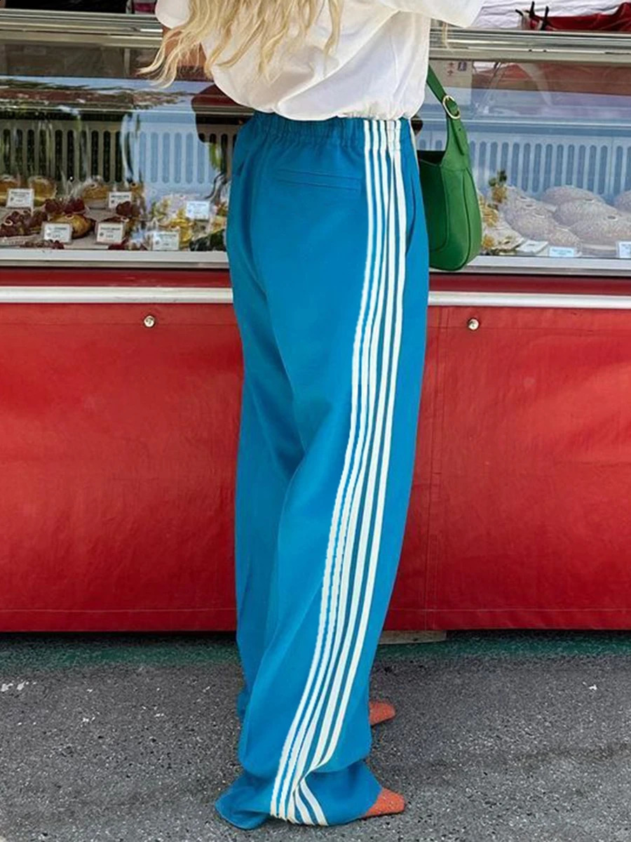 Women's Wide Leg Track Pants: Baggy Color Block Parachute Sweatpants With Pockets