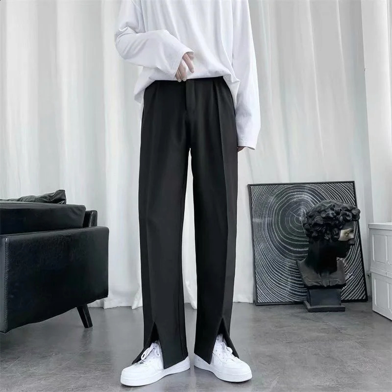 Spring/Summer Black Suit Pants Men Fashion Society Mens Dress Pants Korean Loose Straight Pants Mens Office Formal Trousers 240827