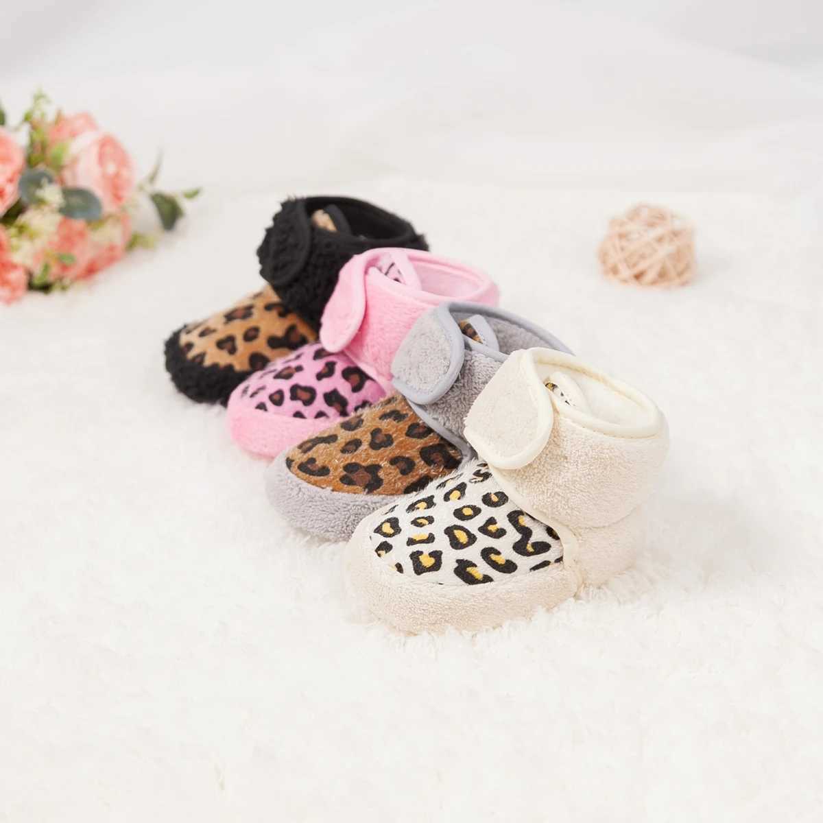 KIDSUN newborn baby boots leopard print winter plush cotton anti slip first mover baby boys girls baby crib shoes toddler snow boots M240827
