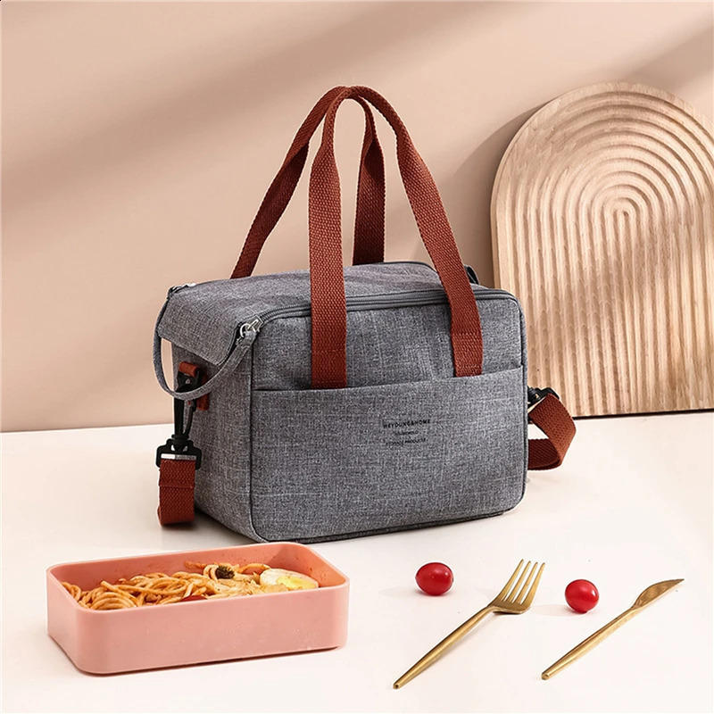 Portable lunch bag suitable for OL women thermal insulated box handbag cooler waterproof bento office food shoulder 240826