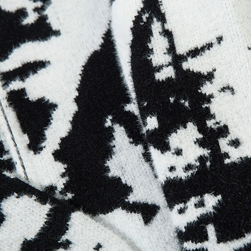 Mens oversized sweater cardigan wool Y2K retro knitted graffiti butterfly zipper jumping hiphop loose double punk gothic jacket 240826