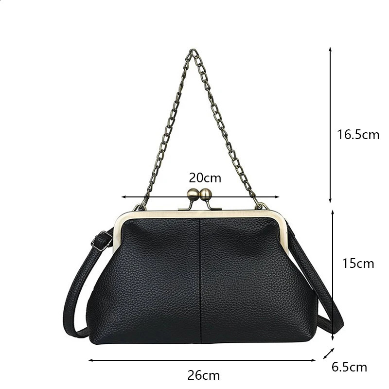 Vintage Soft Skin Shell Bag Lychee Pattern Handbag Simple And Versatile Shoulder Clip Chain Crossbody Womens 240827